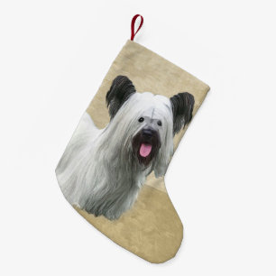 Skye Terrier Painting - Niedliche Original Dog Art Kleiner Weihnachtsstrumpf