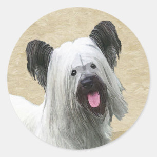 Skye Terrier Painting - Niedliche Original Dog Art Runder Aufkleber