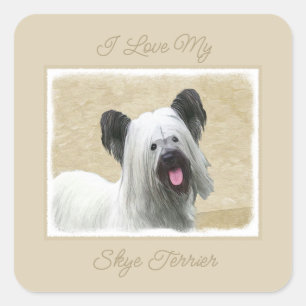 Skye Terrier Painting - Niedliches Original Hunde  Quadratischer Aufkleber
