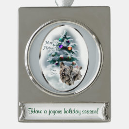 Skye Terrier Personalisiert Weihnachten Banner-Ornament Silber