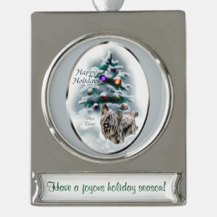 Skye Terrier Personalisiert Weihnachten Banner-Ornament Silber