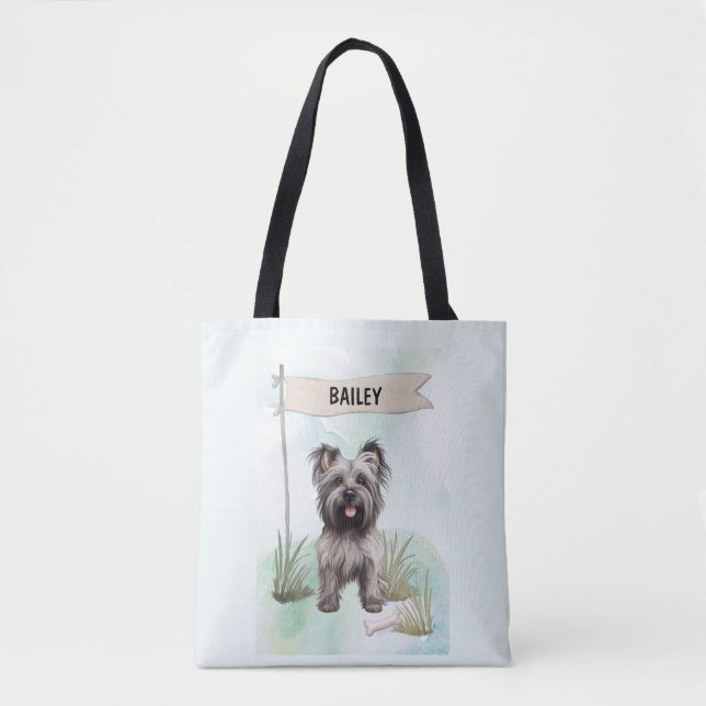 Skye Terrier Watercolor Personalized Dog Tasche (Vorderseite)