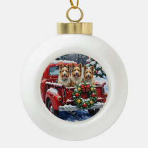 Skye Terrier Weihnachten Roter LKW Urlaub Keramik Kugel-Ornament