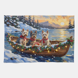 Skye Terrier Weihnachtsboot-Feiertag Geschirrtuch
