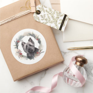 Skye Terrier Weihnachtskranz Festiver Hund Runder Aufkleber