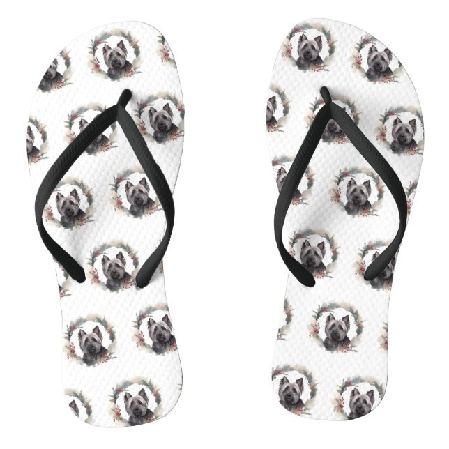 Skye Terrier Weihnachtsmann Festliche Jungfrau Flip Flops (Fußbett)
