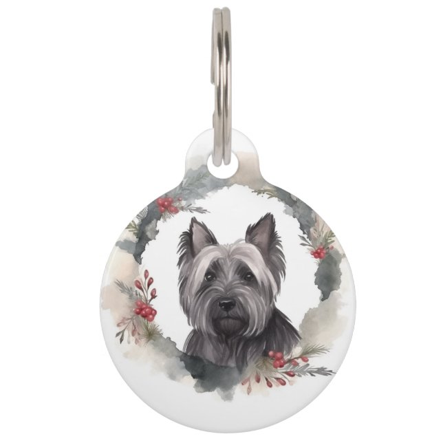 Skye Terrier Weihnachtsmann Festliche Jungfrau Haustiermarke (Vorderseite)