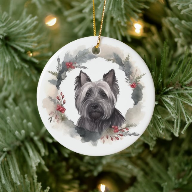 Skye Terrier Weihnachtsmann Festliche Jungfrau Keramik Ornament (Baum)