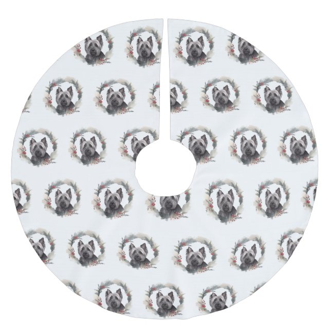 Skye Terrier Weihnachtsmann Festliche Jungfrau Polyester Weihnachtsbaumdecke (Vorderseite)