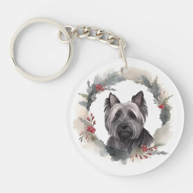 Skye Terrier Weihnachtsmann Festliche Jungfrau Schlüsselanhänger (Vorderseite)