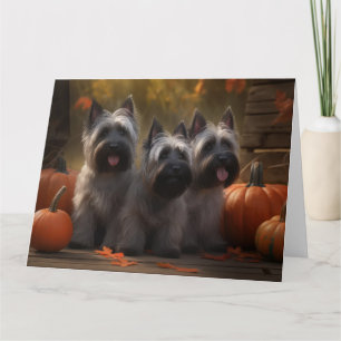 Skye Terrier Welpe Herbstfreude Kürbis  Karte