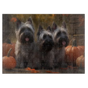 Skye Terrier Welpe Herbstfreude Kürbis Schneidebrett