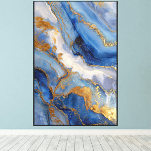 Skyflow Gleam: Blaue und goldene abstrakte Wandkun Leinwanddruck