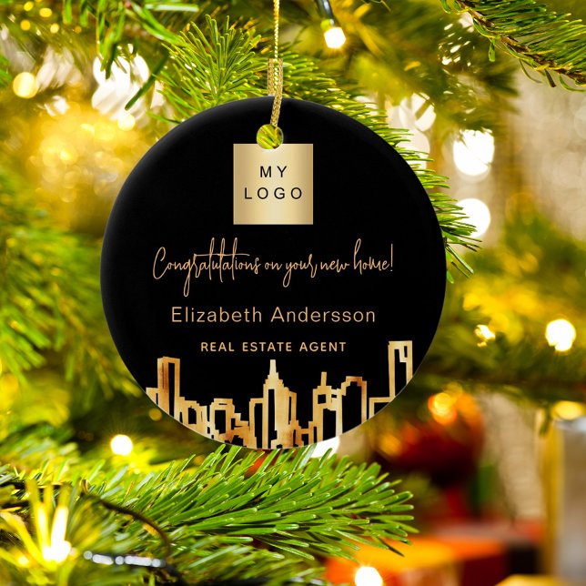 Skyline-Anwesen-Logo der Stadt Schwarzes Gold Keramik Ornament (Von Creator hochgeladen)