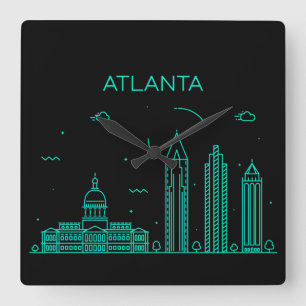 Skyline Atlanta Quadratische Wanduhr