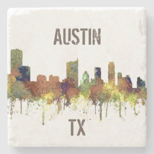Skyline Austins Texas SG-Safari Büffelleder Steinuntersetzer