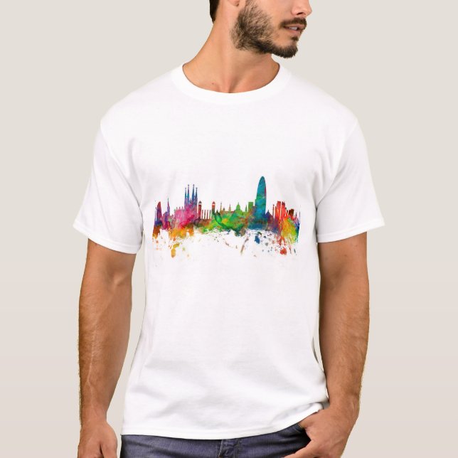 Skyline Barcelonas Spanien T-Shirt (Vorderseite)