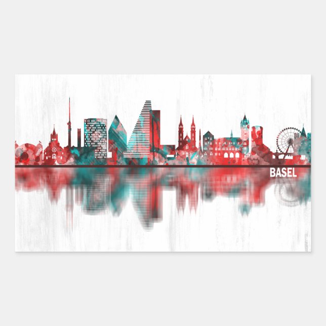 Skyline Basel Schweiz Rechteckiger Aufkleber (Vorderseite)