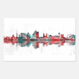 Skyline Basel Schweiz Rechteckiger Aufkleber