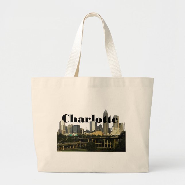 Skyline Charlottes NC mit Charlotte im Himmel Jumbo Stoffbeutel (Vorne)