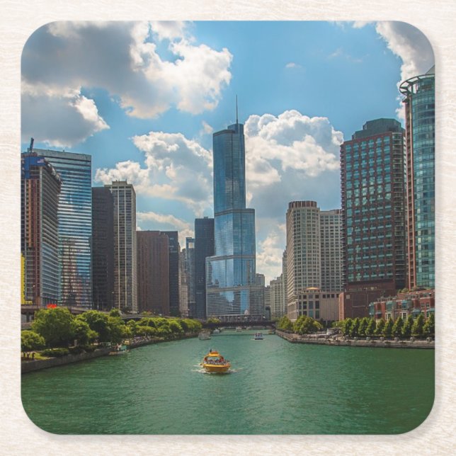 Skyline Chicago Rechteckiger Pappuntersetzer (Vorderseite)
