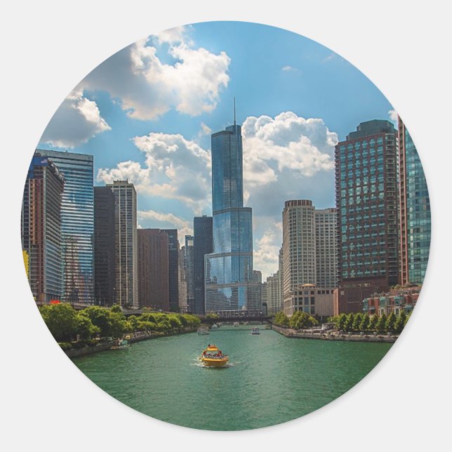 Skyline Chicago Runder Aufkleber (Vorderseite)