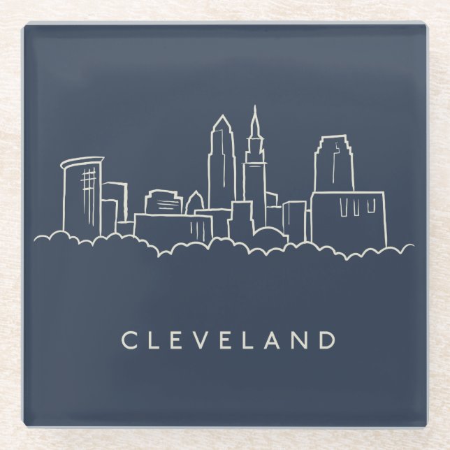 Skyline Clevelands Ohio Glasuntersetzer (Vorderseite)