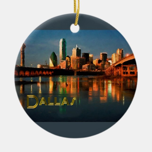 Skyline Dallas Texas an der Dämmerung Keramik Ornament (Vorne)