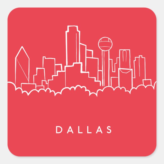 Skyline Dallas Texas Quadratischer Aufkleber (Vorderseite)
