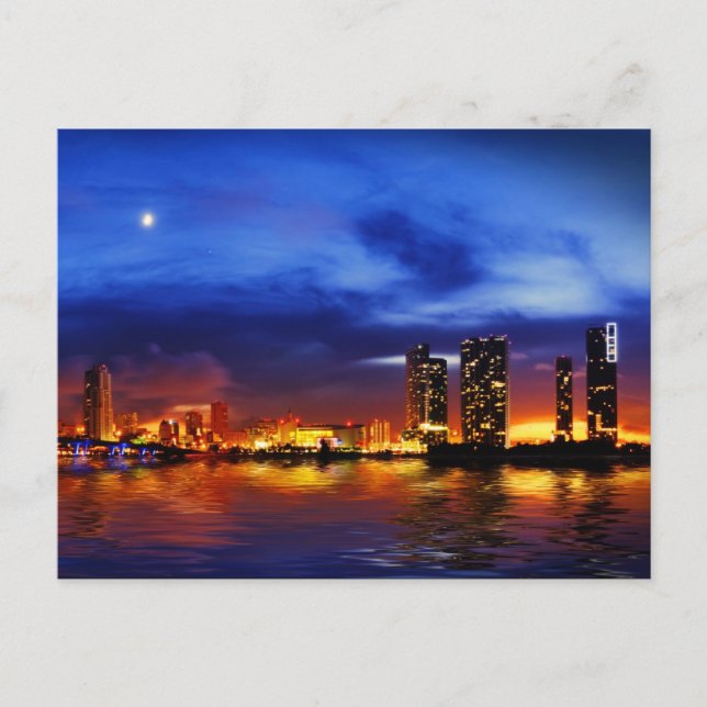Skyline de Miami la nuit - Carte postale (Devant)
