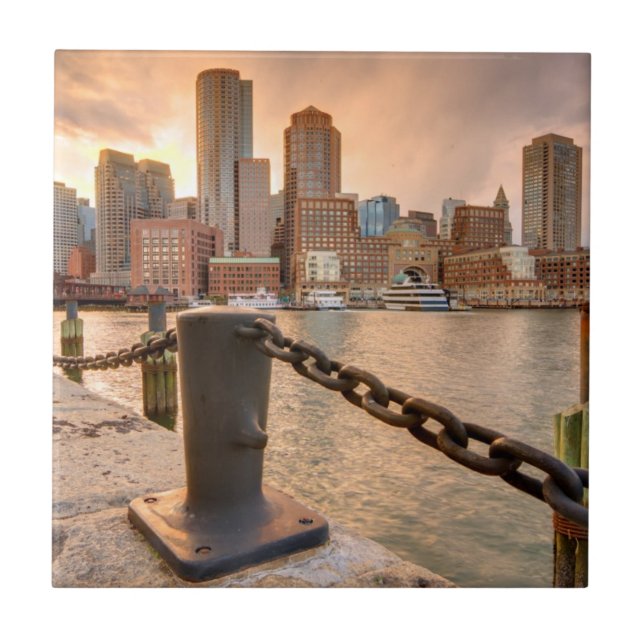 Skyline des Finanzbezirkes von Boston Fliese (Vorderseite)