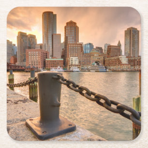 Skyline des Finanzbezirkes von Boston Rechteckiger Pappuntersetzer