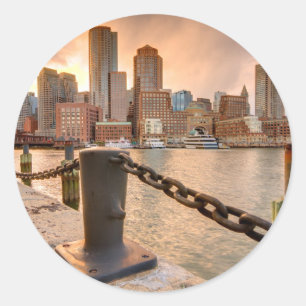 Skyline des Finanzbezirkes von Boston Runder Aufkleber