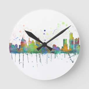 SKYLINE DETROITS, MICHIGAN RUNDE WANDUHR