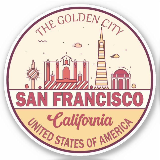Skyline Emblem in San Francisco, Kalifornien Aufkleber (Vorderseite)