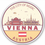 Skyline-Emblem in Wien Aufkleber<br><div class="desc">Wien minimalistisches,  farbenfrohes Kunstdesign mit Denkmälern und Sehenswürdigkeiten der Stadt in Österreich.</div>