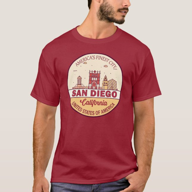 Skyline Emblem San Diego California T-Shirt (Vorderseite)