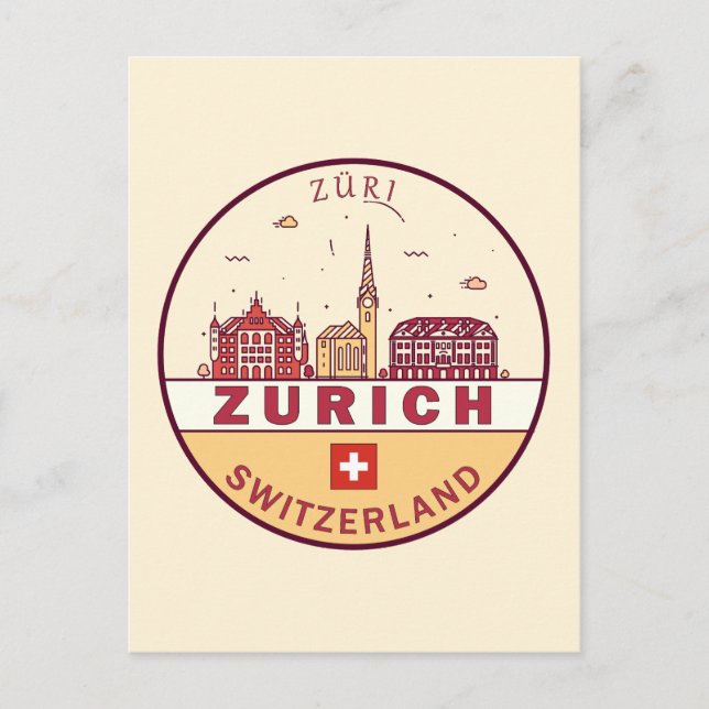Skyline-Emblem Zürich Schweiz Postkarte (Vorderseite)