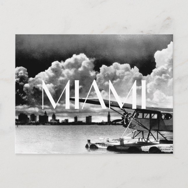 Skyline-Flugzeug von Miami, Schwarzweiß-Foto Postkarte (Vorderseite)