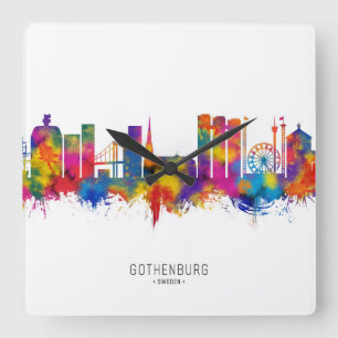 Skyline Göteborg Quadratische Wanduhr
