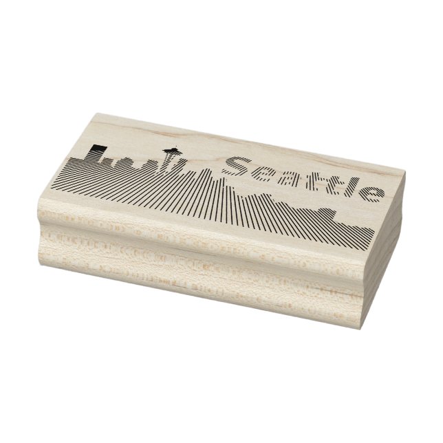 Skyline-Grafik von Seattle in Schwarzweiß Gummistempel (Stempel)