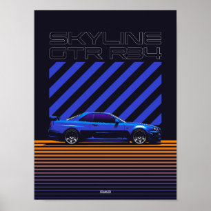 Skyline GT-R34 Bayside Blue Poster