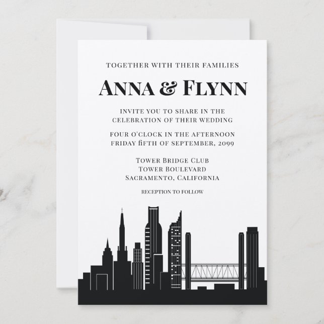 Skyline-Hochzeit von Sacramento California Einladung (Vorderseite)