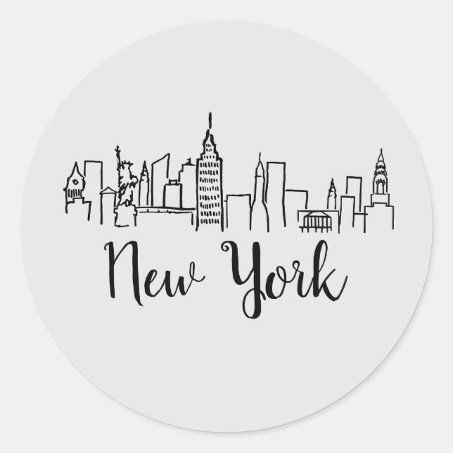 Skyline-Illustration in New York Runder Aufkleber (Vorderseite)