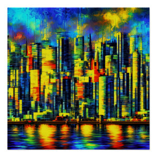 Skyline in der Nacht Poster
