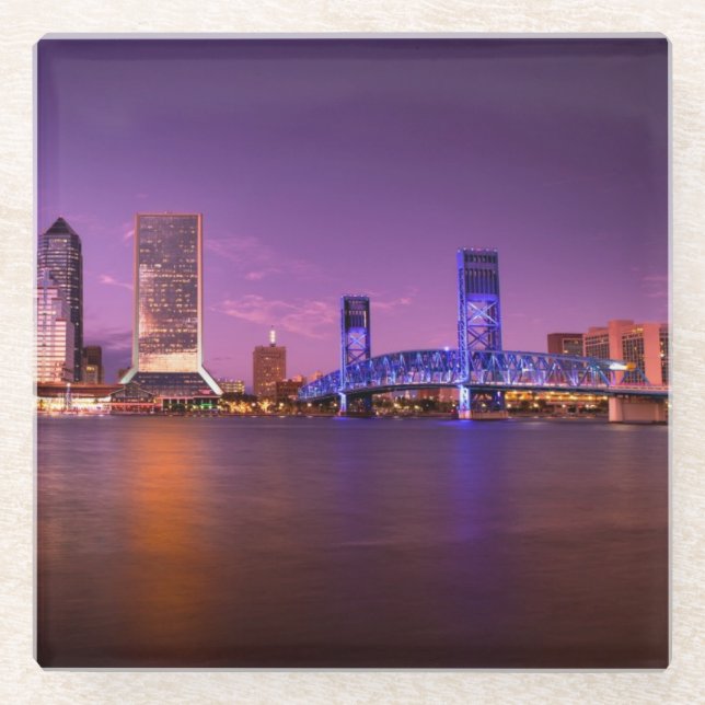 Skyline Jacksonvilles Florida nachts Glasuntersetzer (Vorderseite)