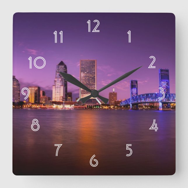 Skyline Jacksonvilles Florida nachts Quadratische Wanduhr (Vorderseite)