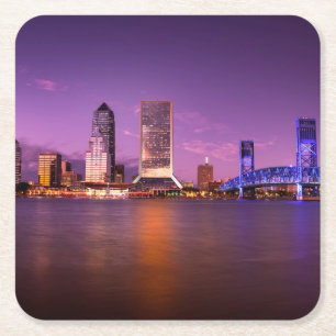 Skyline Jacksonvilles Florida nachts Rechteckiger Pappuntersetzer