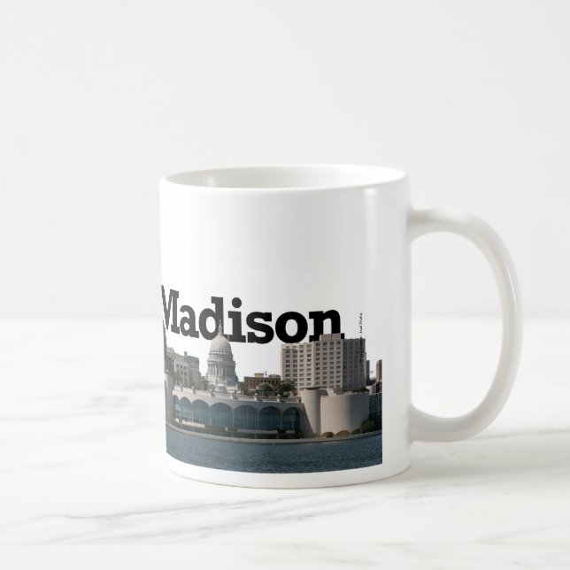Skyline Madisons Wisconsin mit Madison im Himmel Kaffeetasse (Rechts)