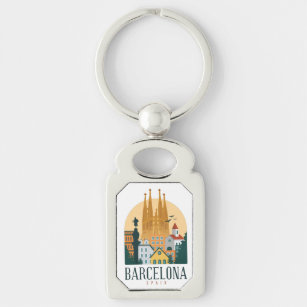 Skyline Metal Schlüsselanhänger Barcelona Spanien